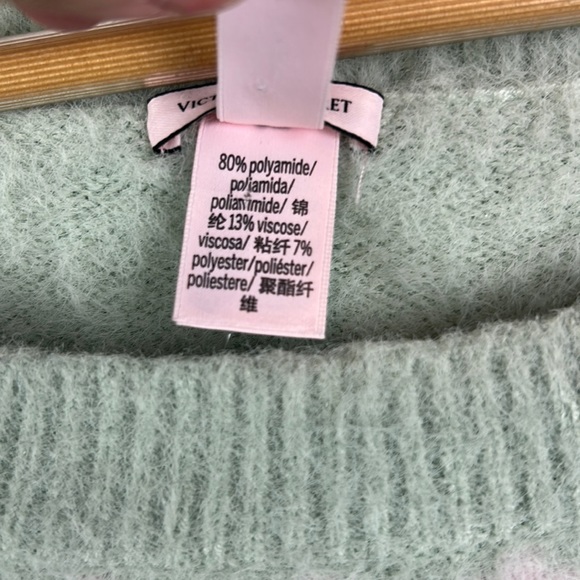 Victorias Secret Fluffy Fair Isle Mint and Navy Heart Sweater - Picture 6 of 7